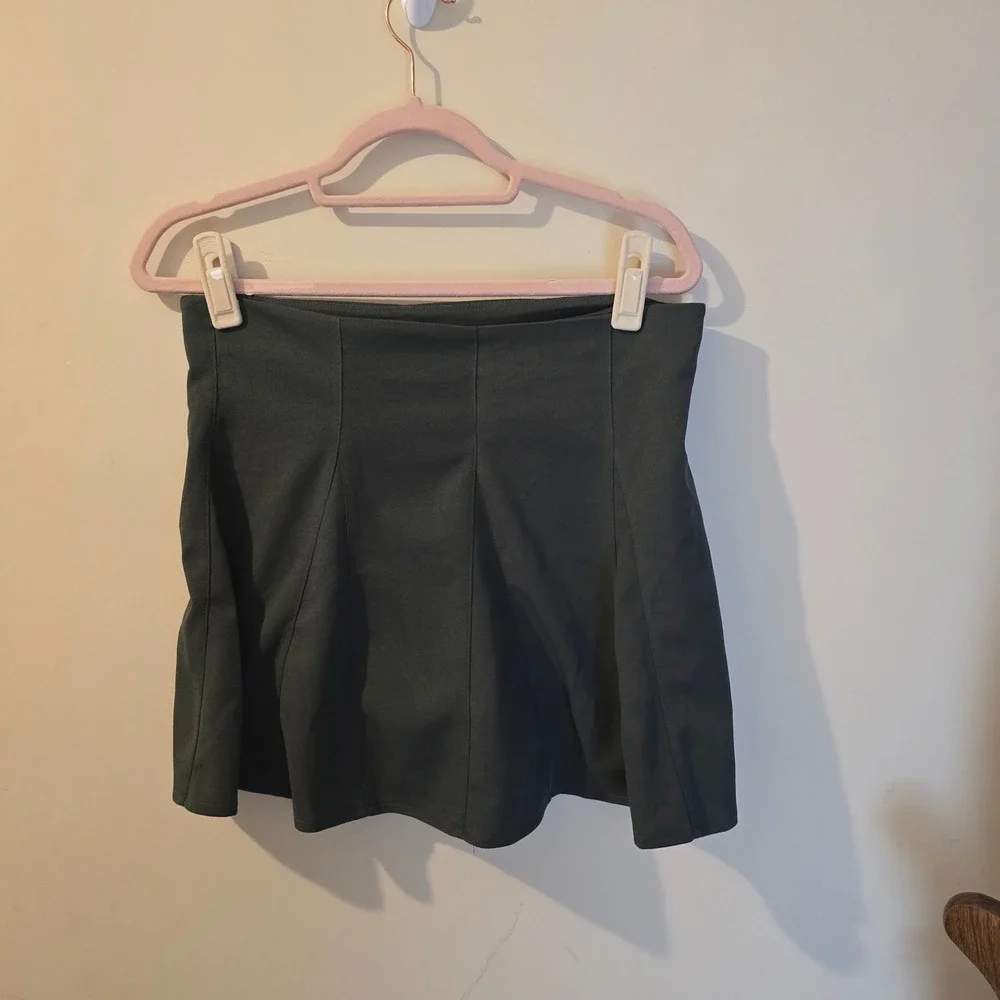 Hyfve Dark Green Faux Suede Mini Skirt High Waisted Fit and Flare Size L